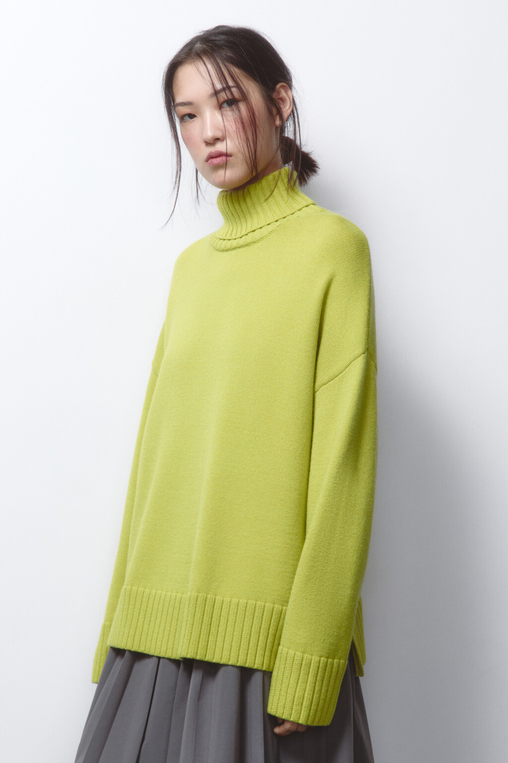 Свитер вязаный свободный с воротником - цвет зеленый - 3