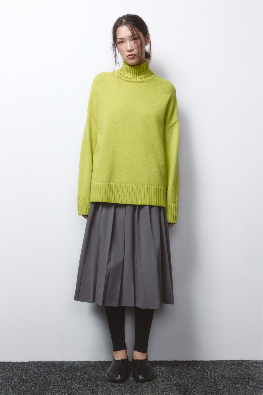 Свитер вязаный свободный с воротником - цвет зеленый - 5