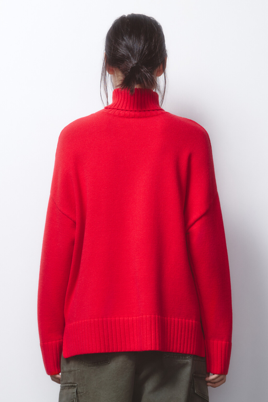 Свитер вязаный свободный с воротником - цвет красный - 4