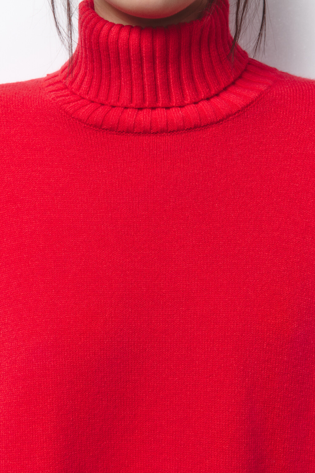 Свитер вязаный свободный с воротником - цвет красный - 6