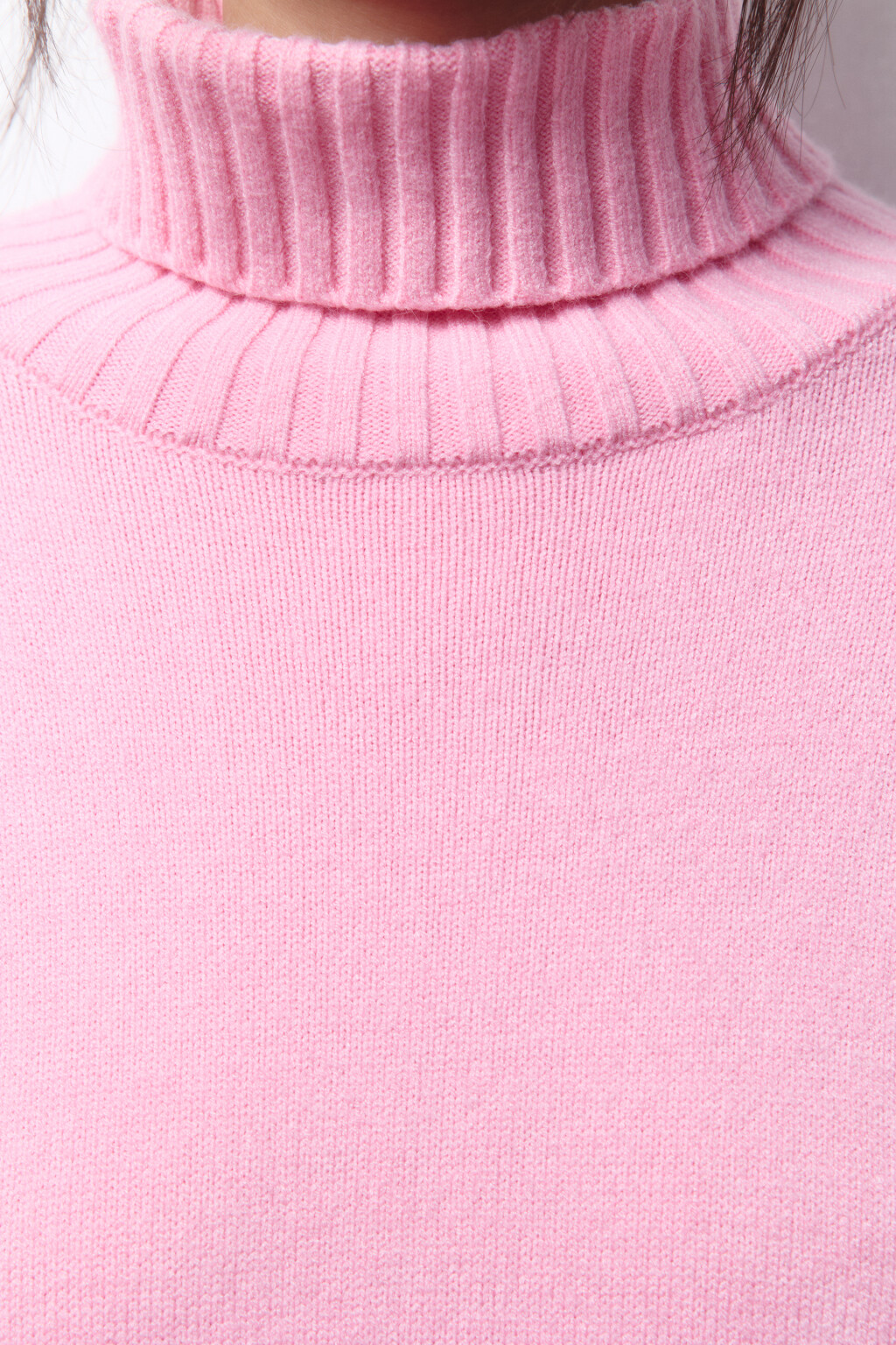 Свитер вязаный свободный с воротником - цвет розовый - 6