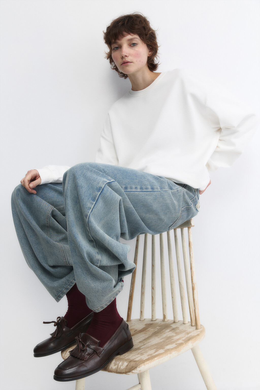 Свитшот oversize базовый утепленный из футера - цвет молочный - 1