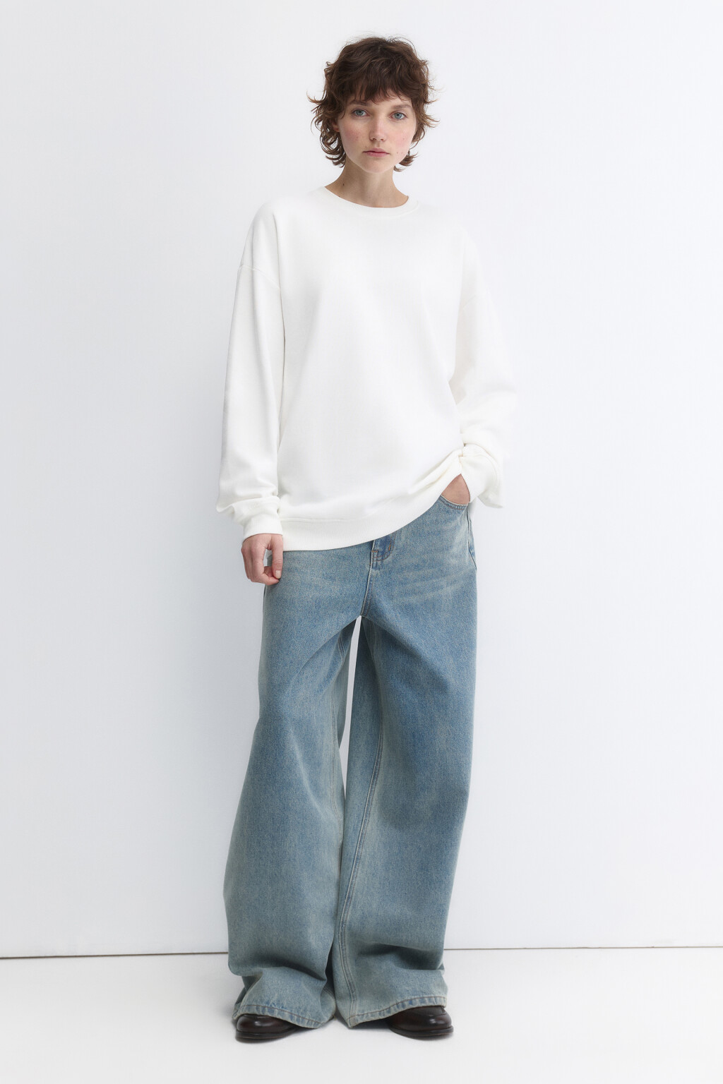 Свитшот oversize базовый утепленный из футера - цвет молочный - 5