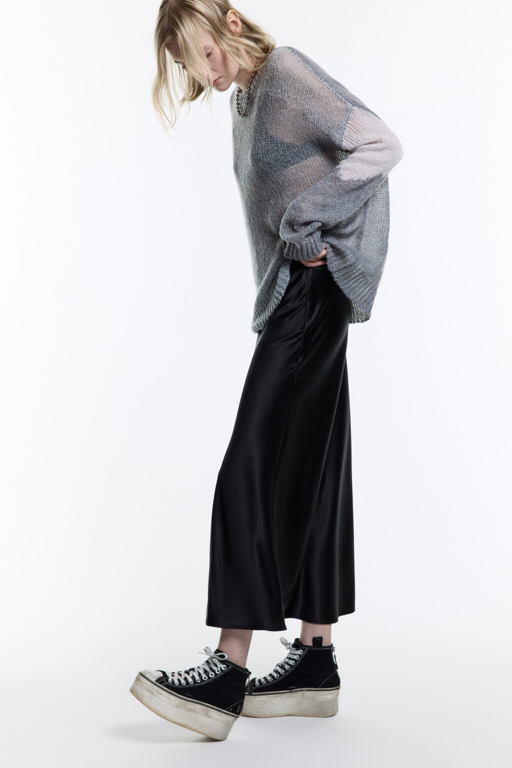 Юбка-годе макси атласная - цвет черный - 6