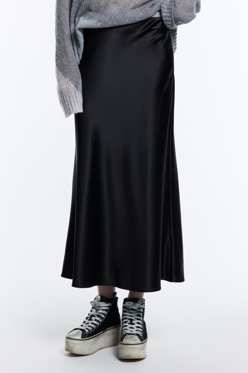 Юбка-годе макси атласная - цвет черный - 1