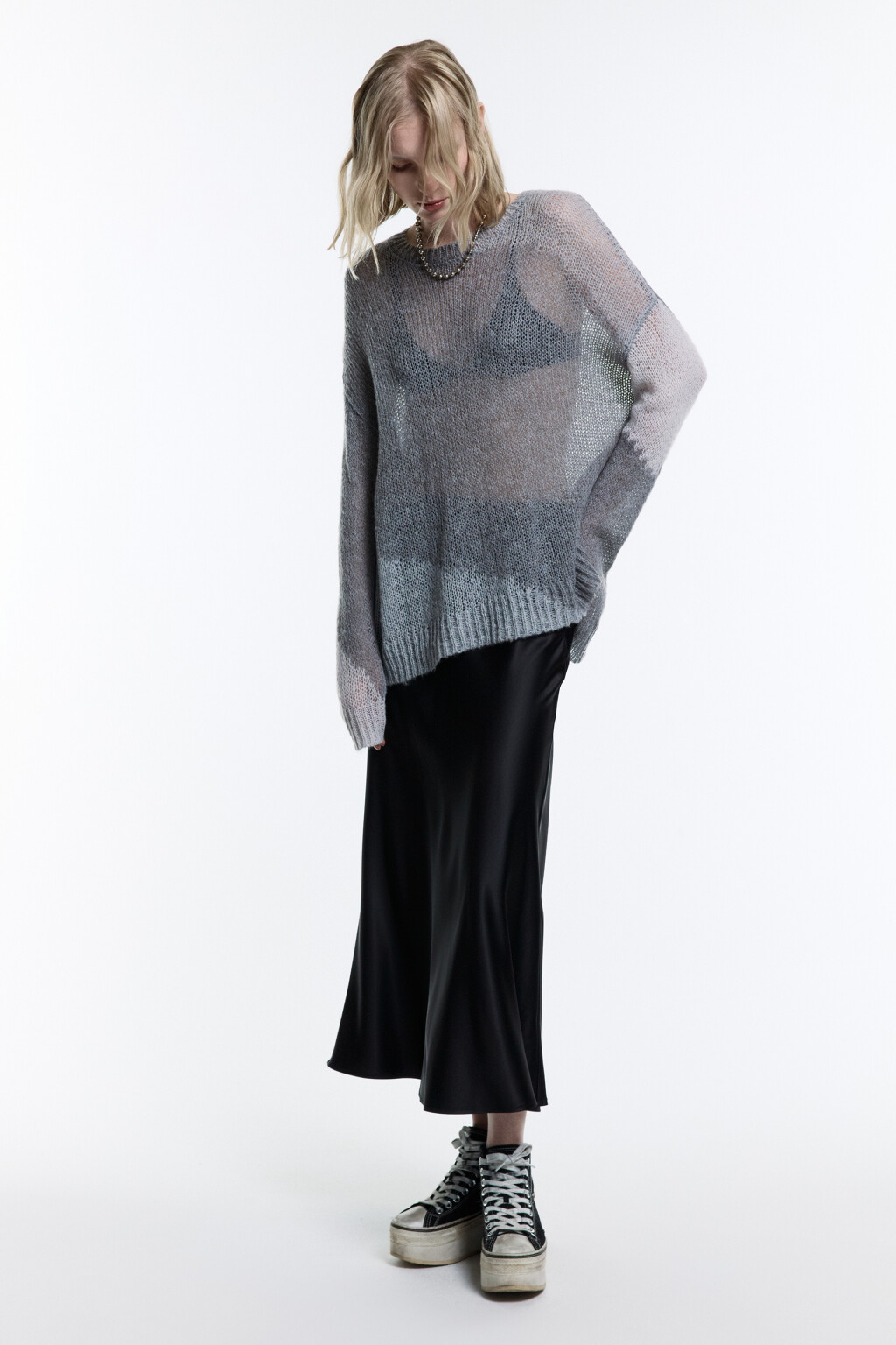 Юбка-годе макси атласная - цвет черный - 4