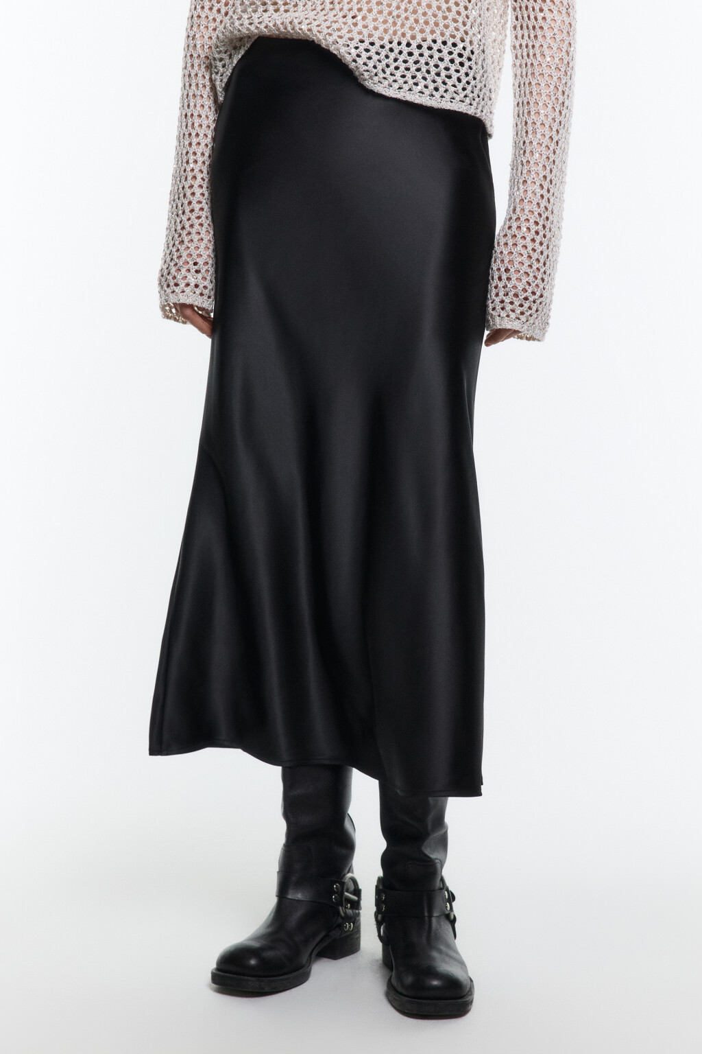 Юбка-годе макси атласная - цвет черный - 3