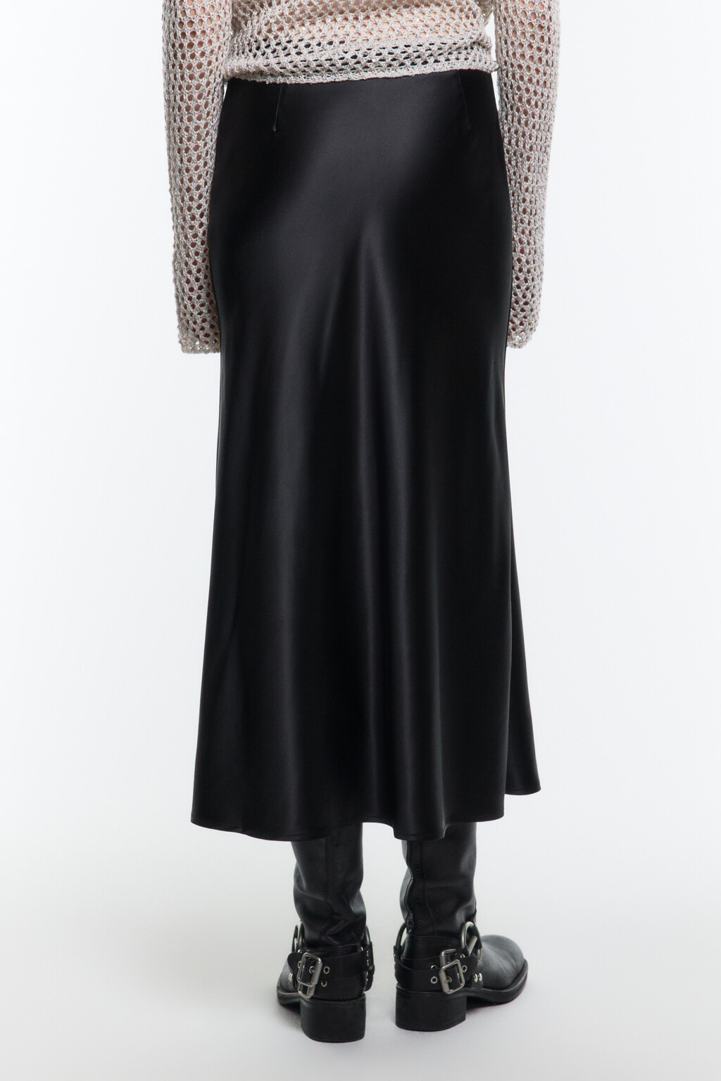 Юбка-годе макси атласная - цвет черный - 4