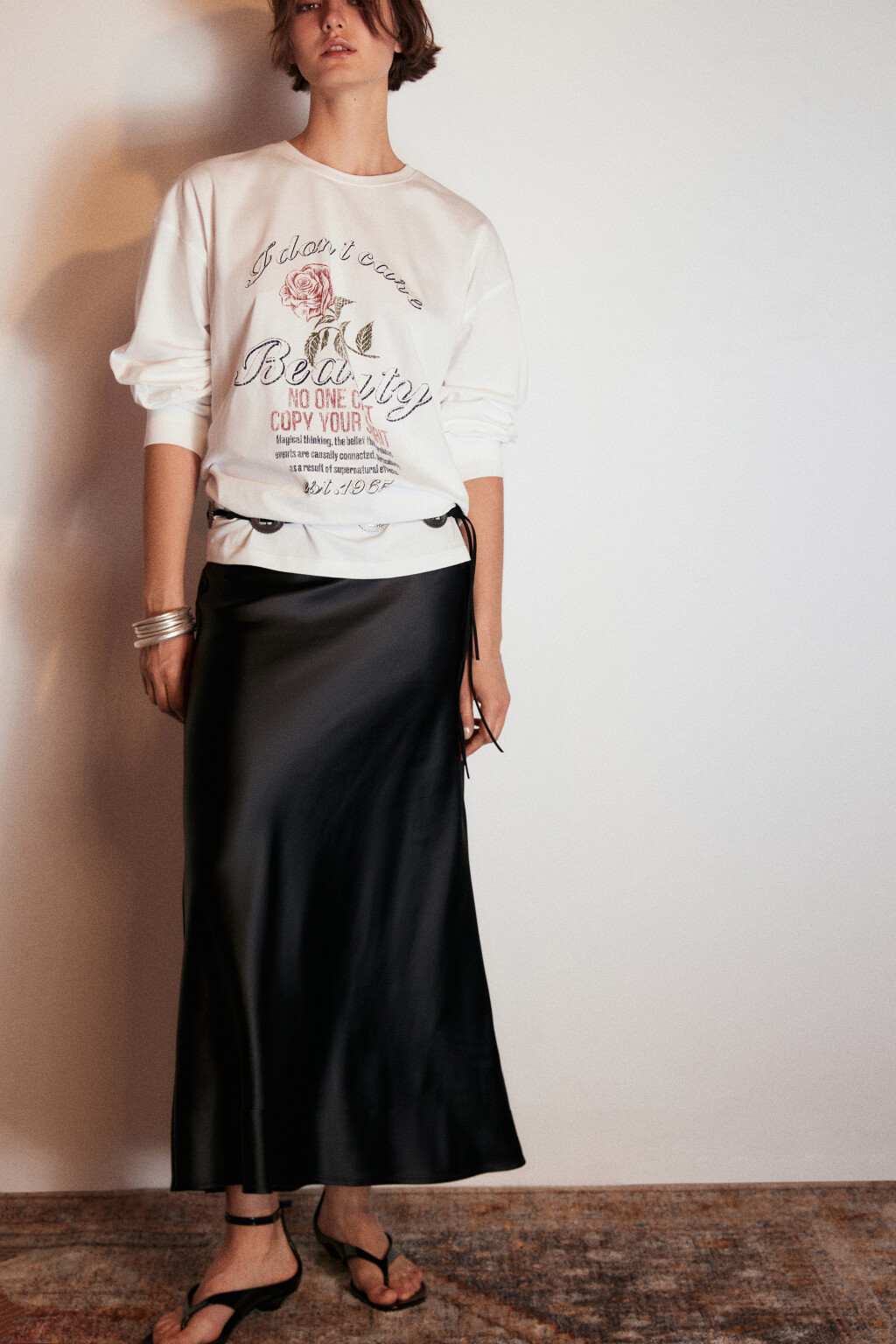 Юбка-годе макси атласная - цвет черный - 1