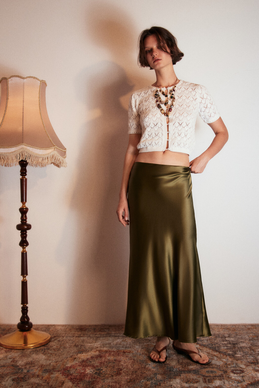 Юбка-годе макси атласная - цвет зеленый - 2