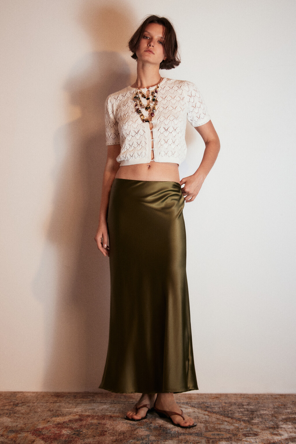 Юбка-годе макси атласная - цвет зеленый - 5