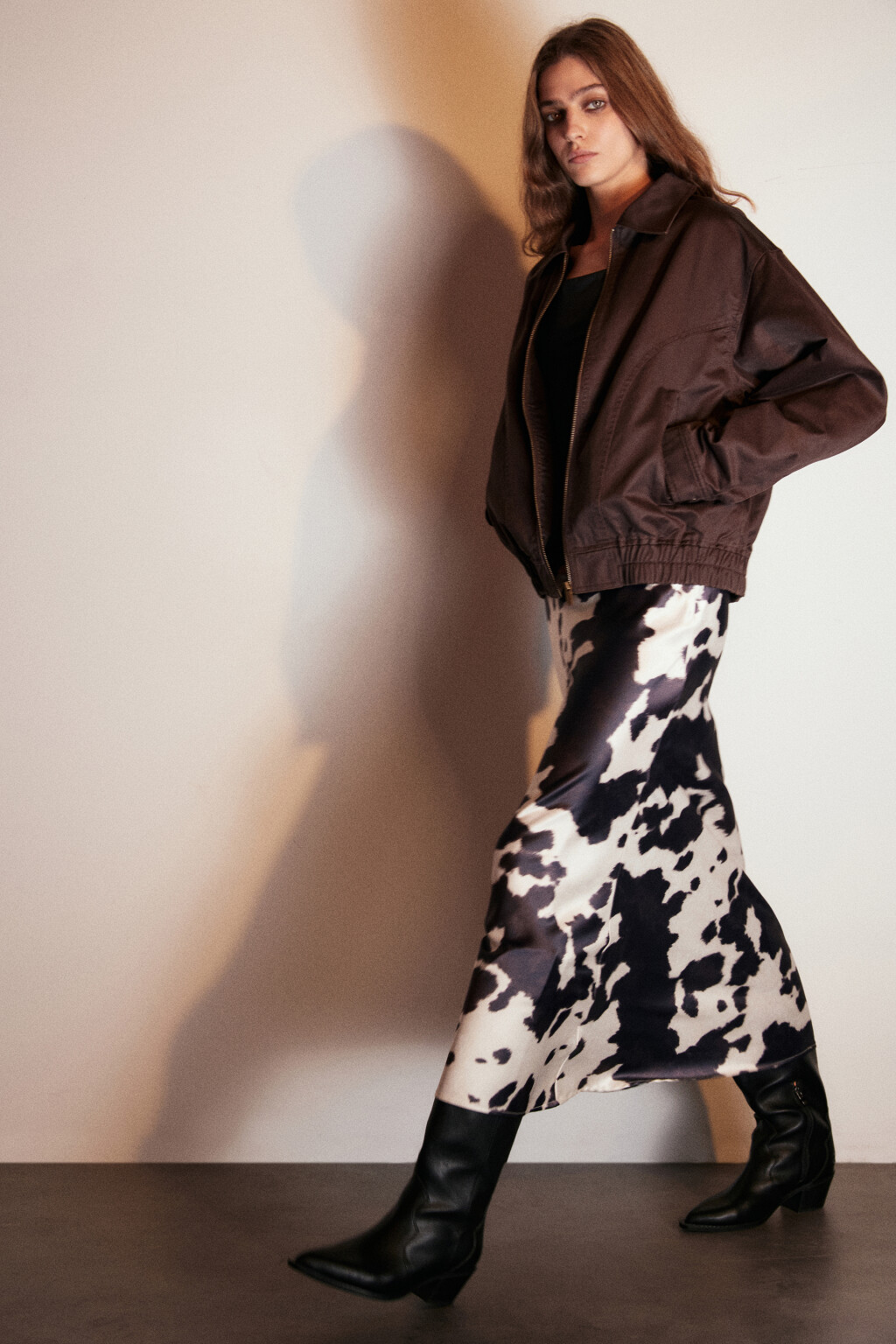 Юбка-годе макси атласная - цвет бежевый - 1