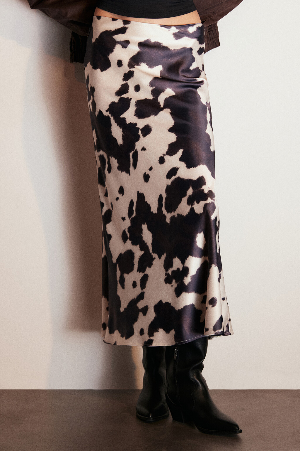 Юбка-годе макси атласная - цвет бежевый - 2