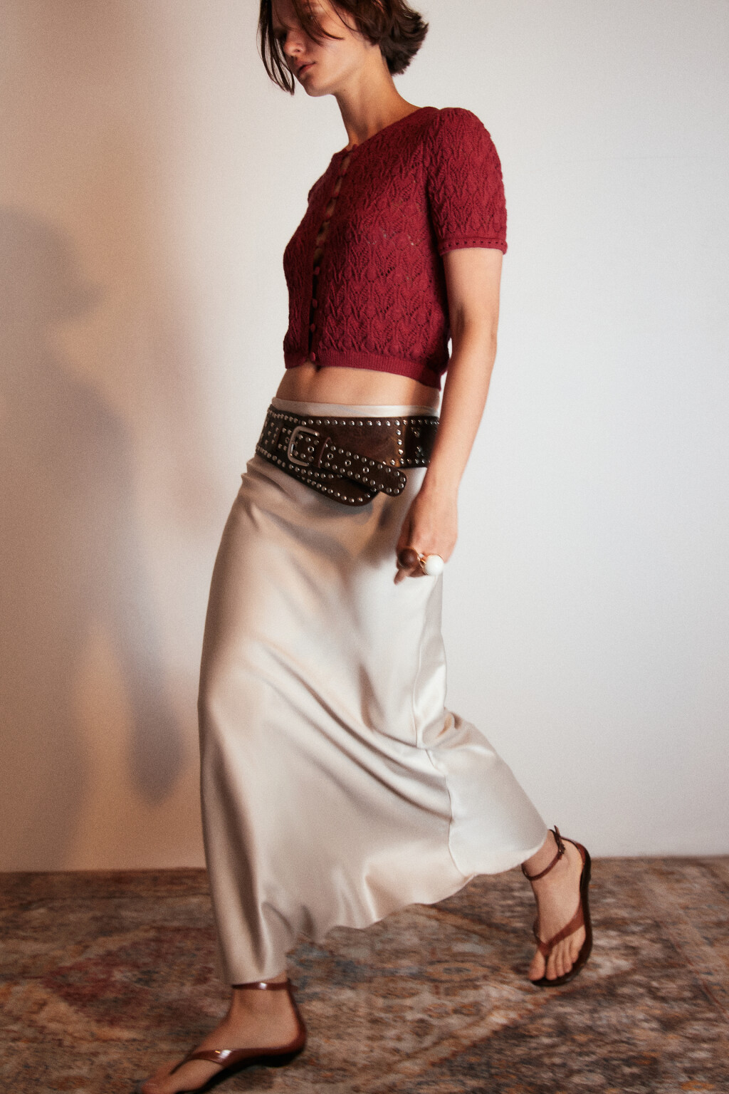 Юбка-годе макси атласная - цвет молочный - 1