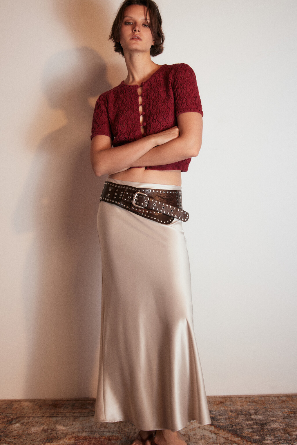 Юбка-годе макси атласная - цвет молочный - 2