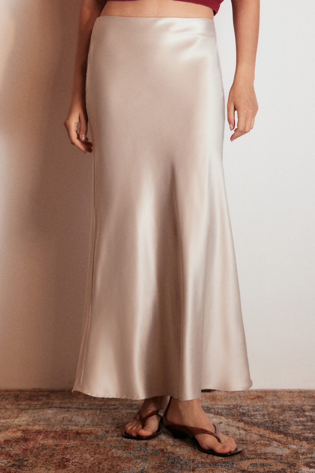 Юбка-годе макси атласная - цвет молочный - 3