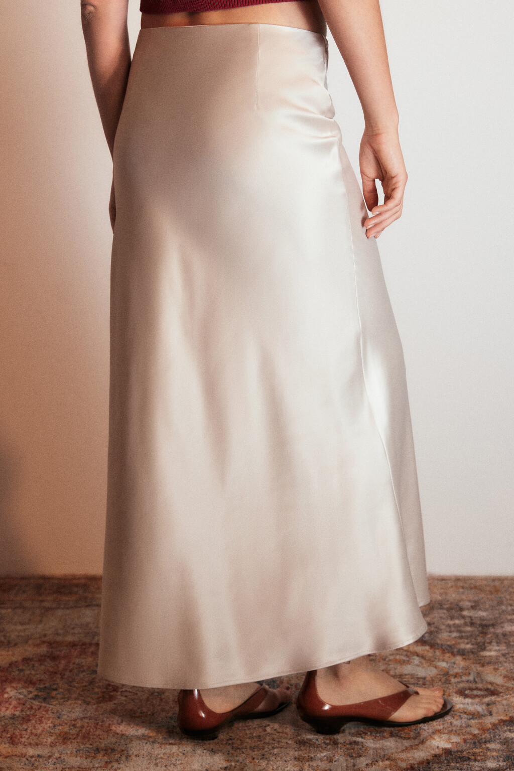 Юбка-годе макси атласная - цвет молочный - 4