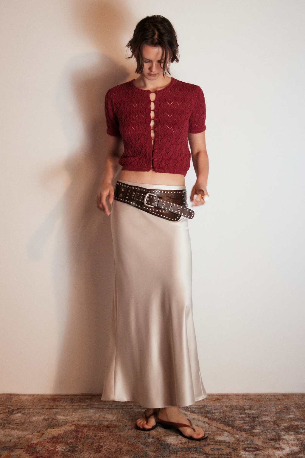 Юбка-годе макси атласная - цвет молочный - 5