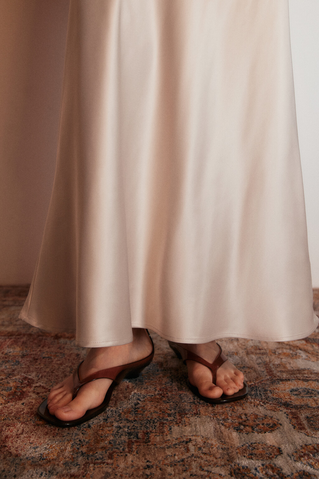 Юбка-годе макси атласная - цвет молочный - 7