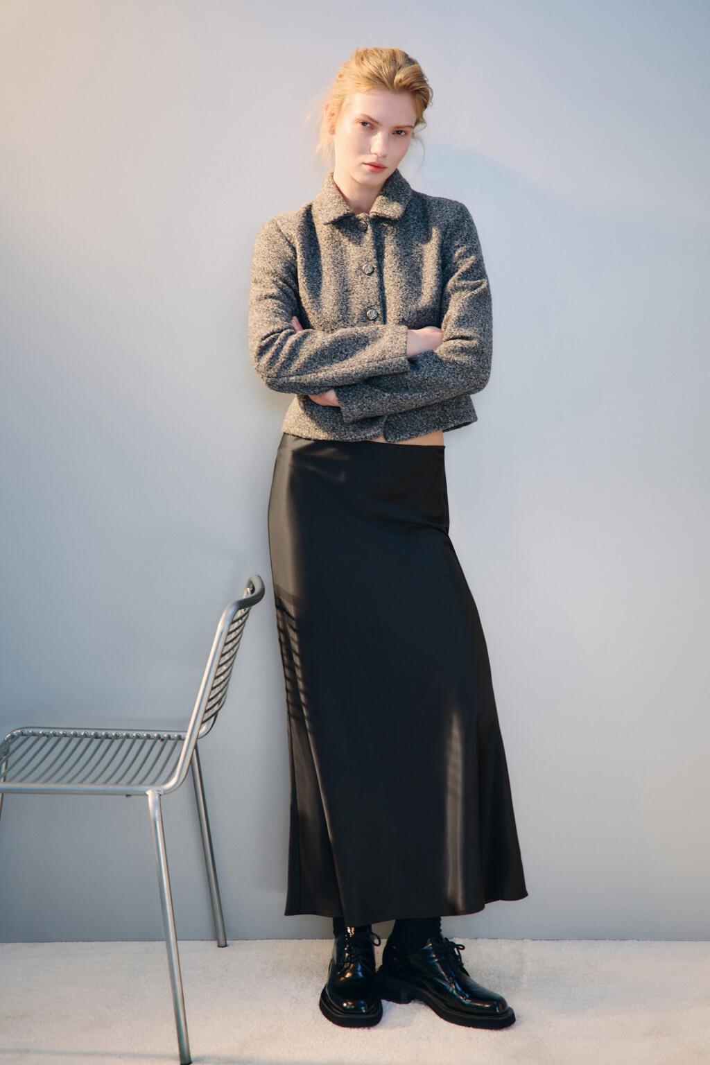 Юбка-годе макси атласная - цвет черный - 1