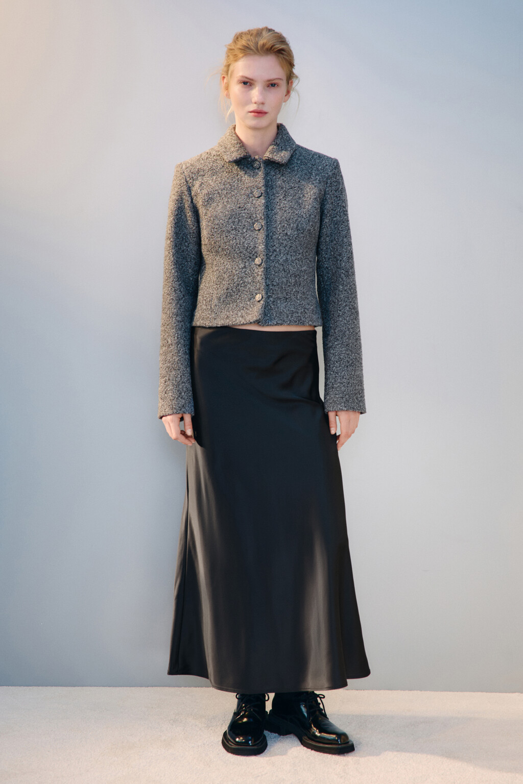 Юбка-годе макси атласная - цвет черный - 4