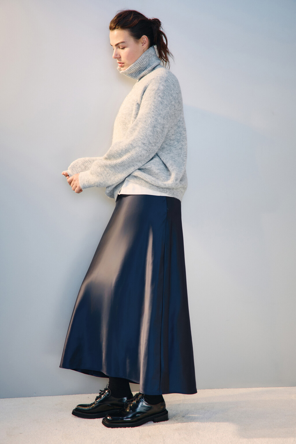 Юбка-годе макси атласная - цвет синий - 2