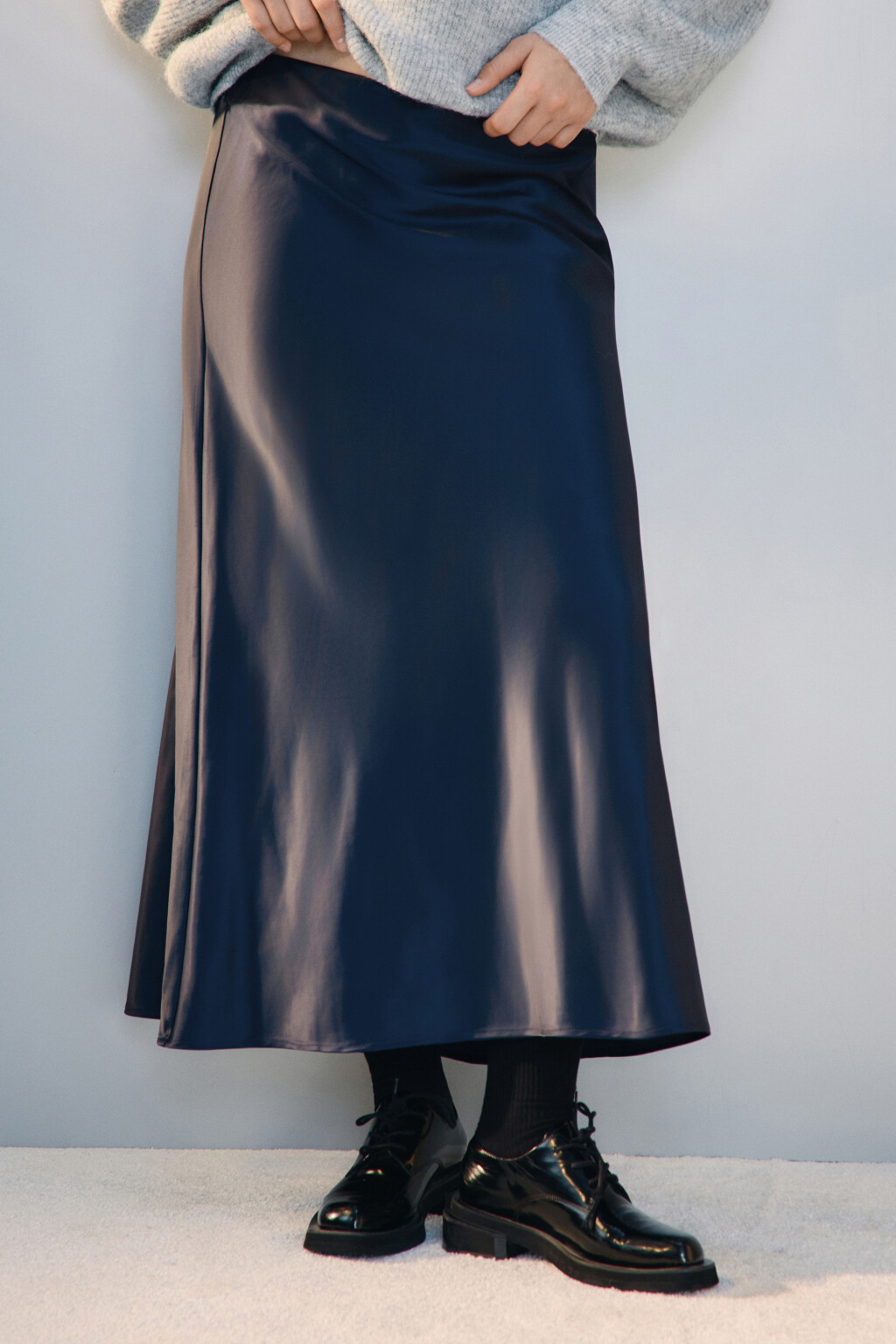 Юбка-годе макси атласная - цвет синий - 3