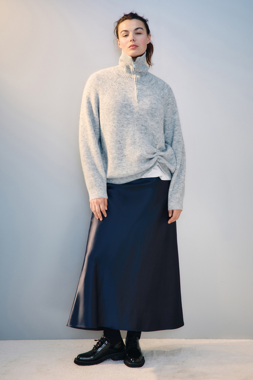 Юбка-годе макси атласная - цвет синий - 5