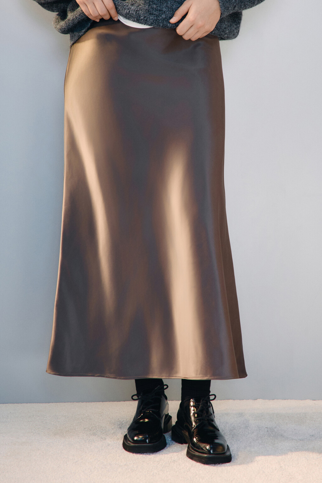 Юбка-годе макси атласная - цвет коричневый - 2