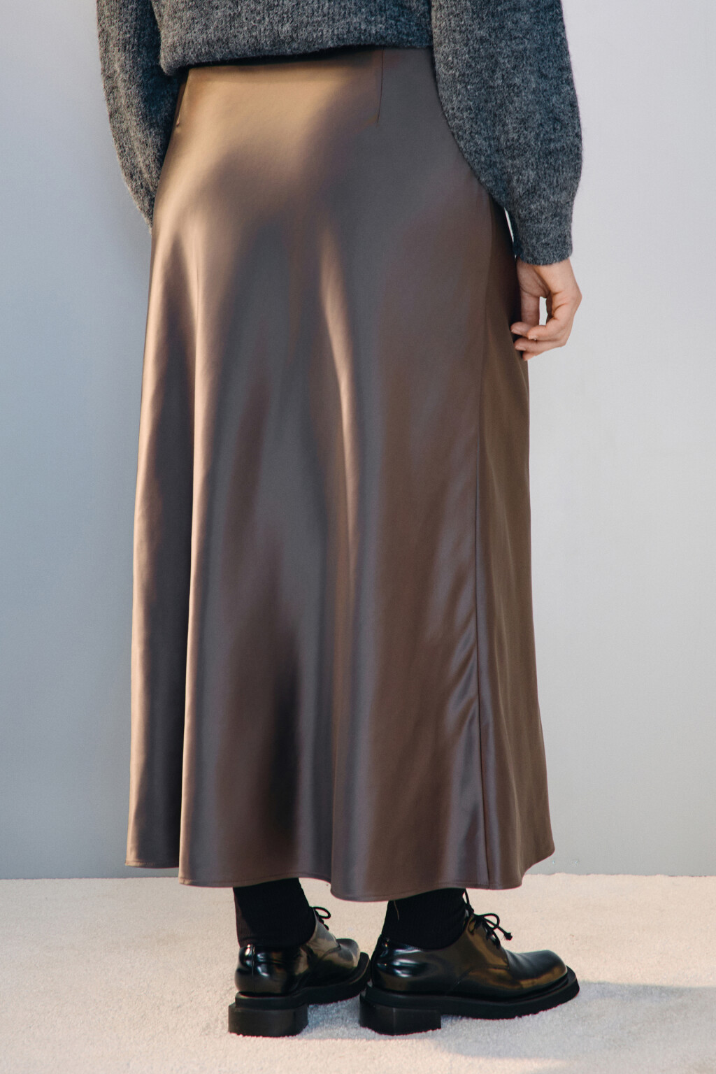 Юбка-годе макси атласная - цвет коричневый - 3