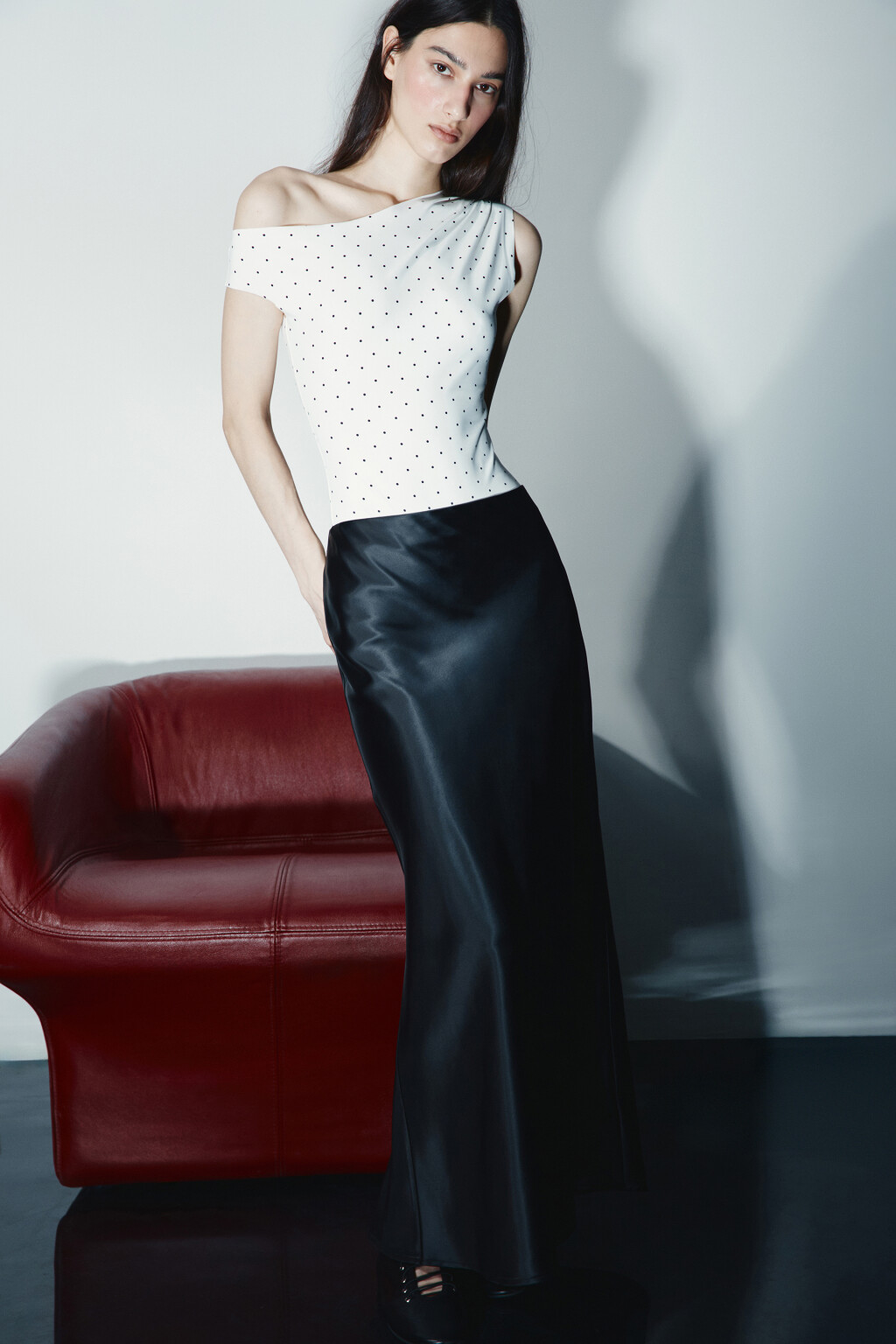 Юбка-годе макси атласная - цвет черный - 1