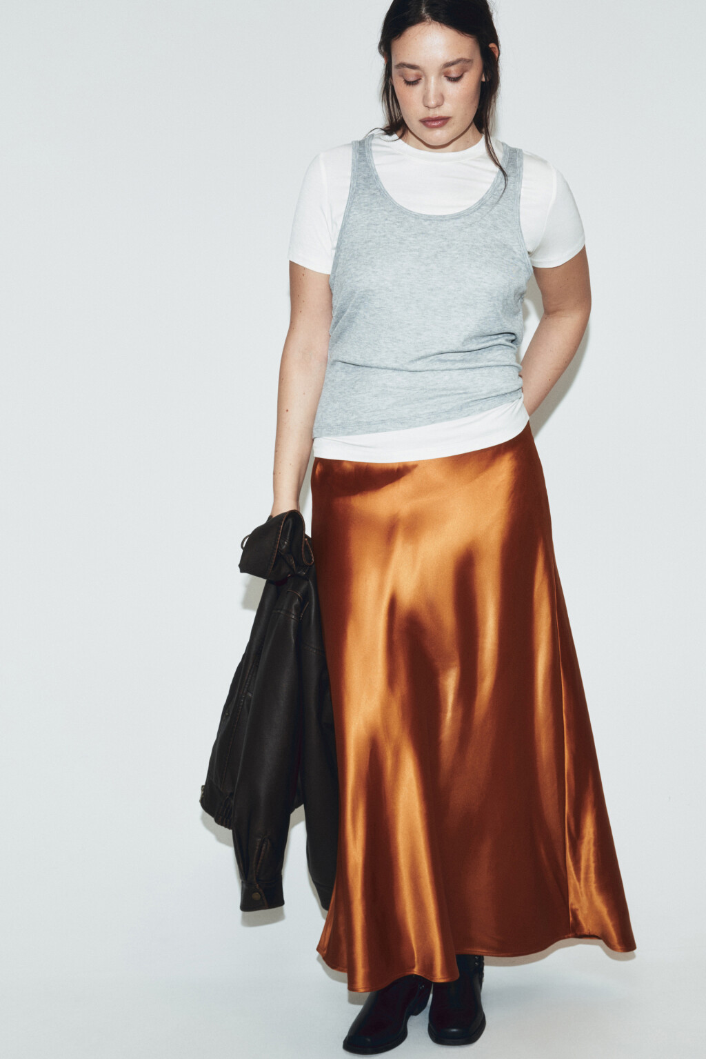 Юбка-годе макси атласная - цвет коричневый - 1