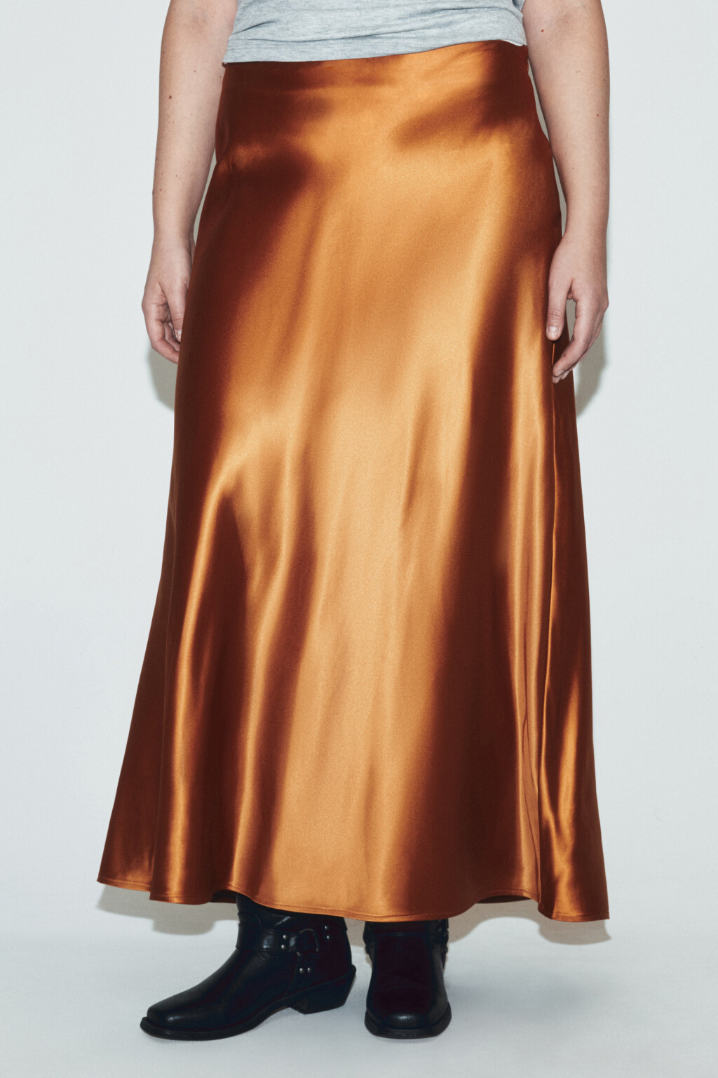 Юбка-годе макси атласная - цвет коричневый - 2