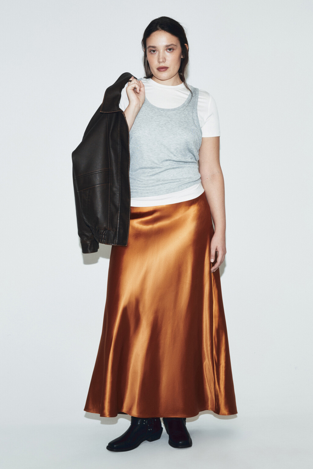 Юбка-годе макси атласная - цвет коричневый - 4