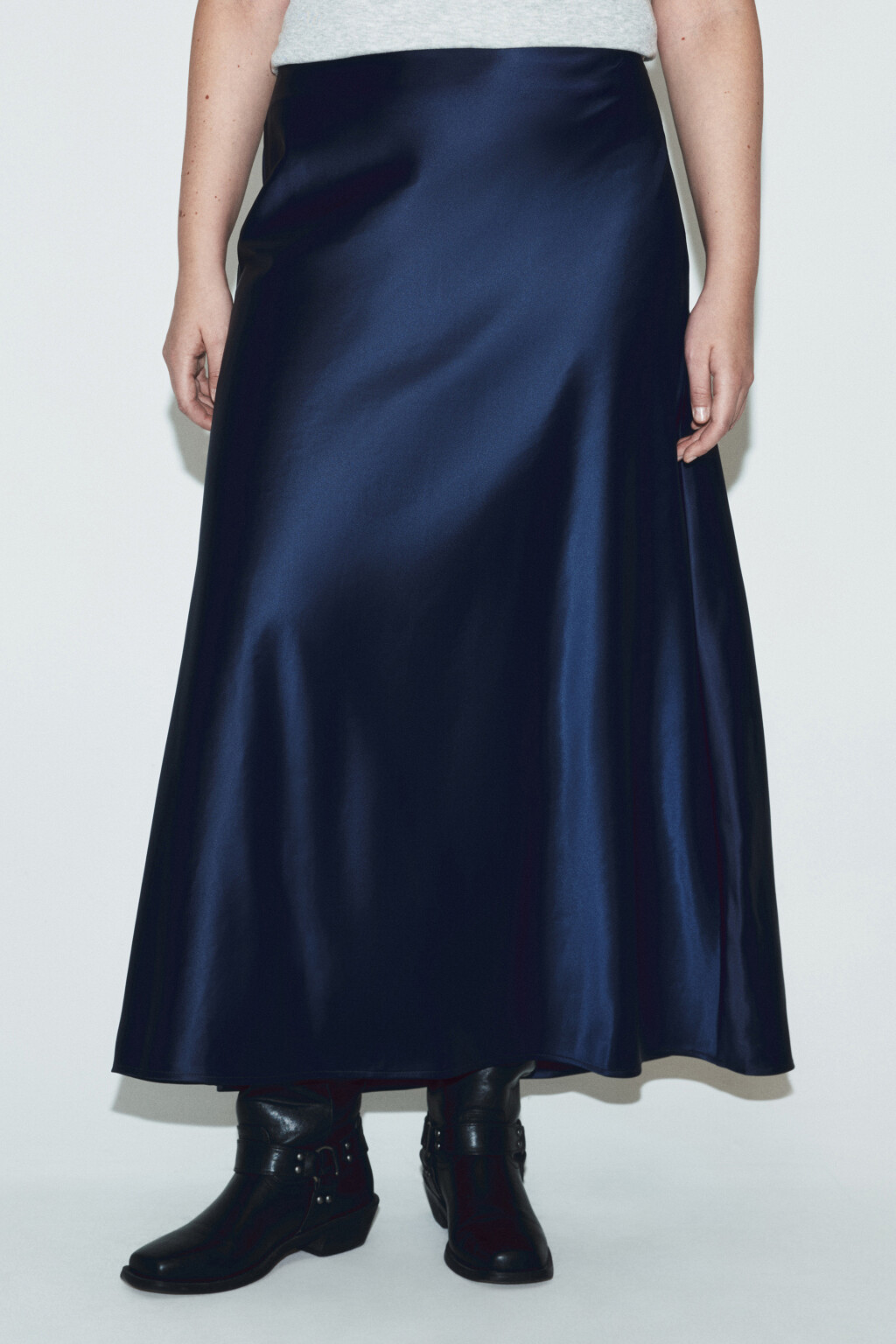 Юбка-годе макси атласная - цвет синий - 2