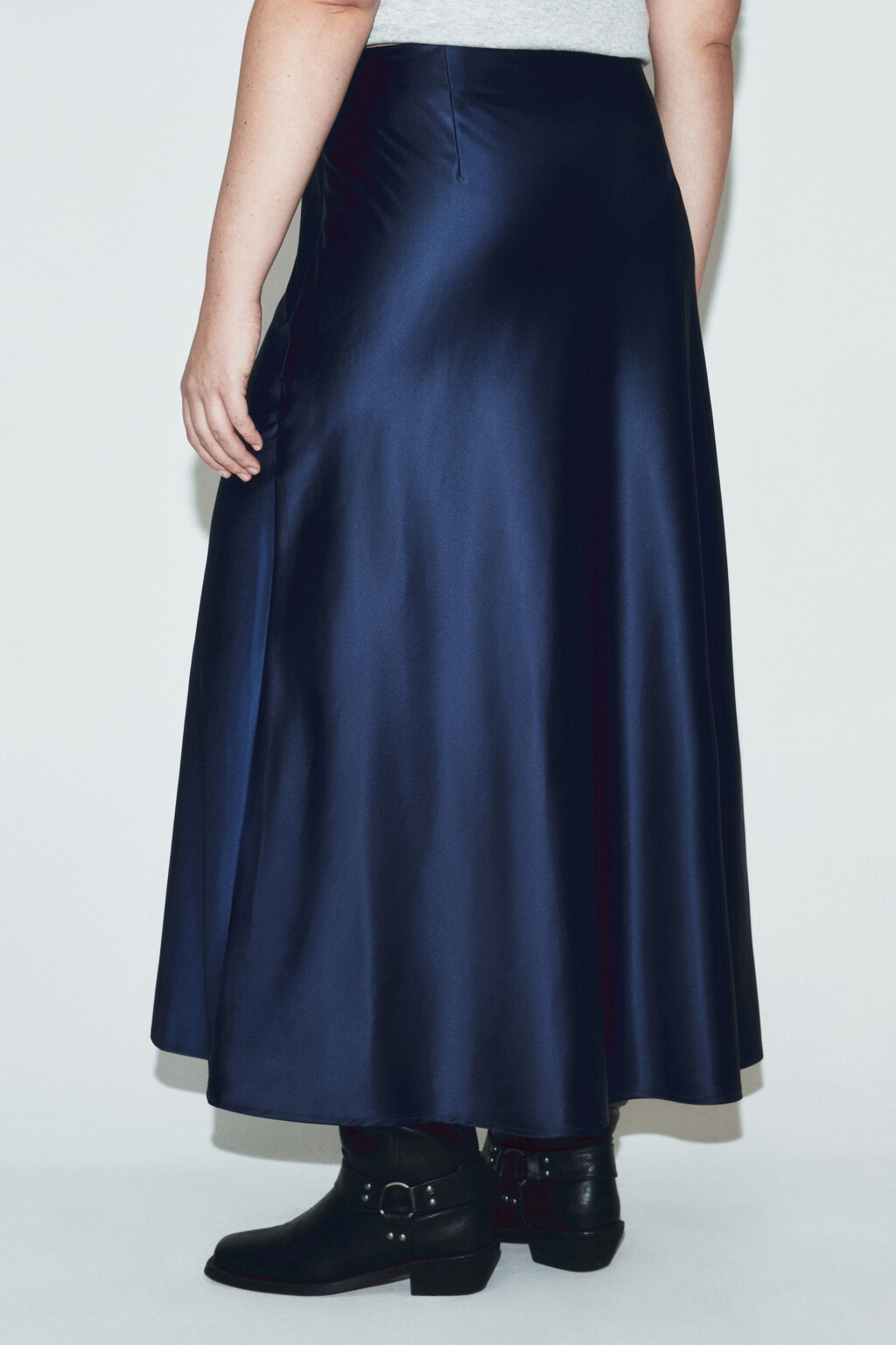 Юбка-годе макси атласная - цвет синий - 3