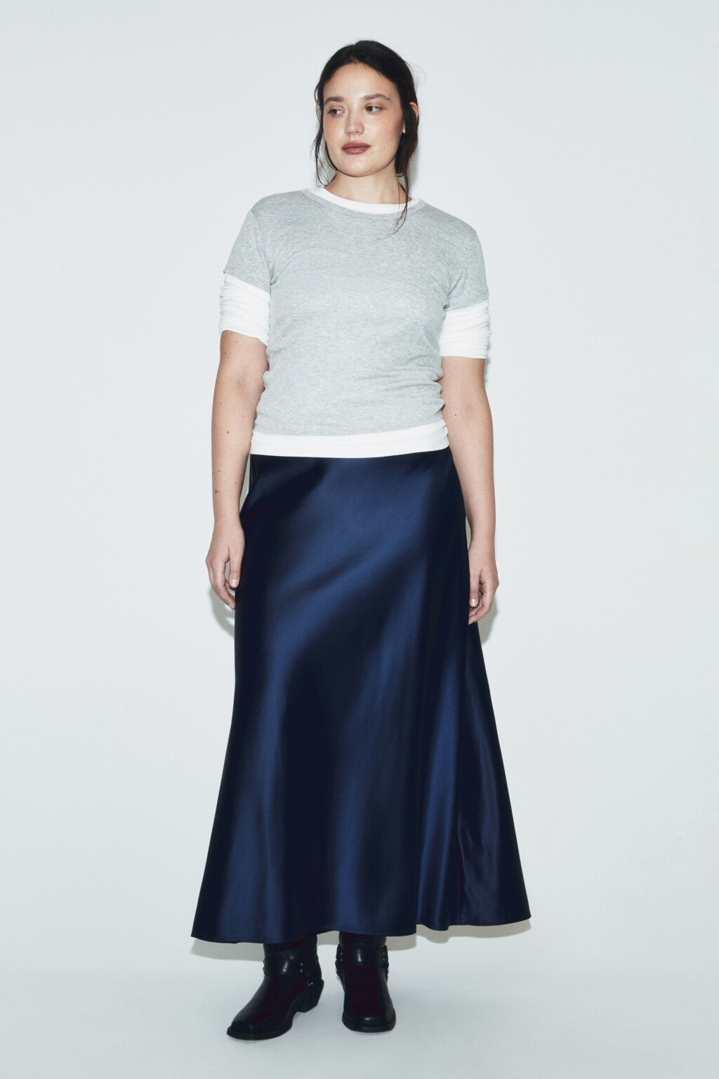 Юбка-годе макси атласная - цвет синий - 4