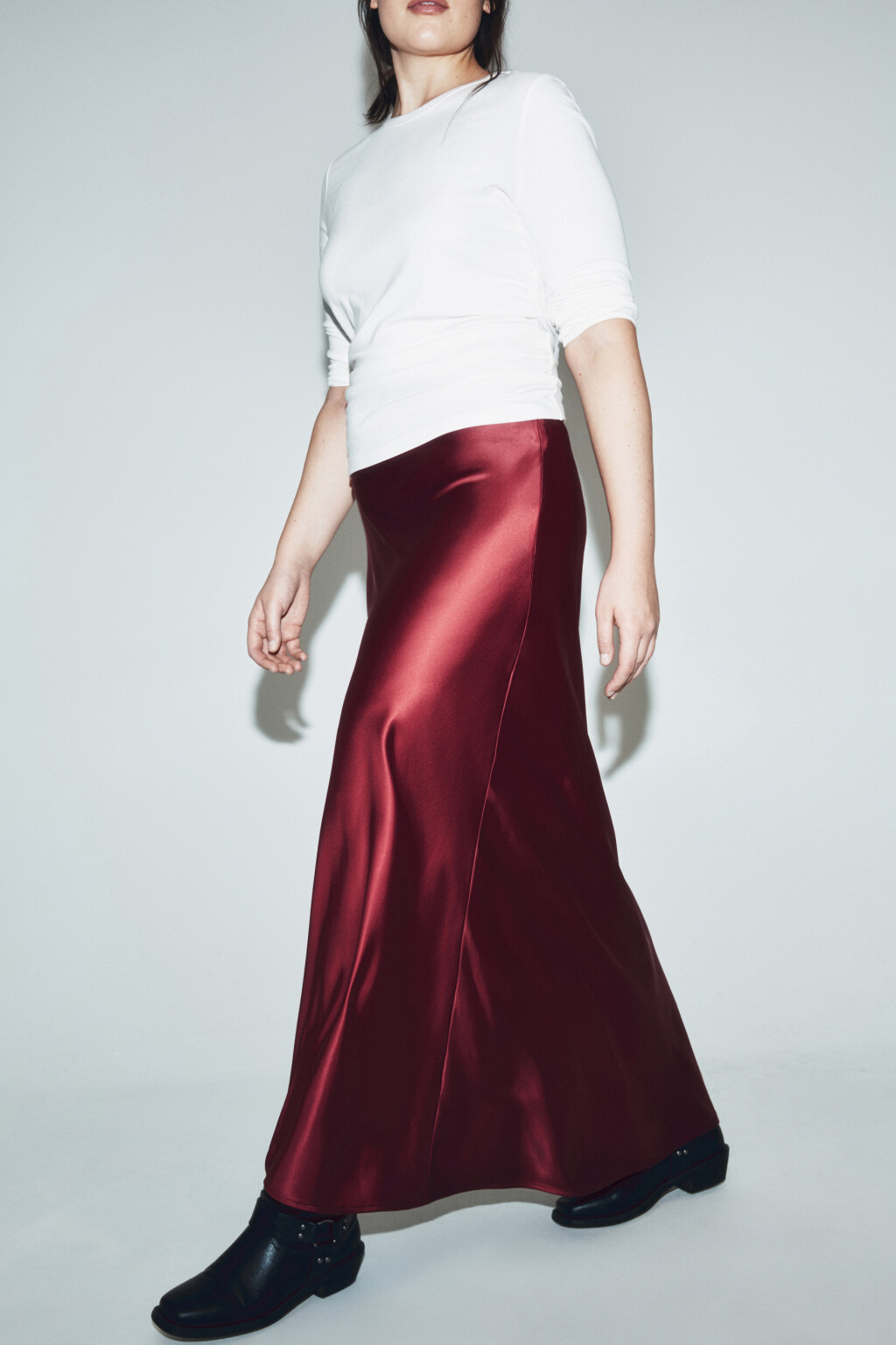 Юбка-годе макси атласная - цвет бордовый - 1