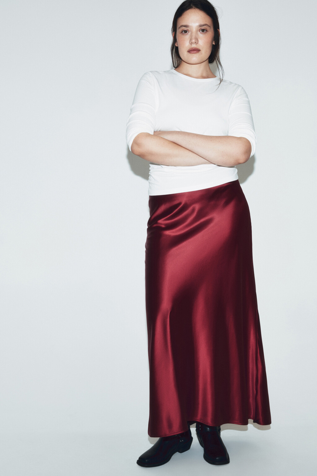 Юбка-годе макси атласная - цвет бордовый - 2