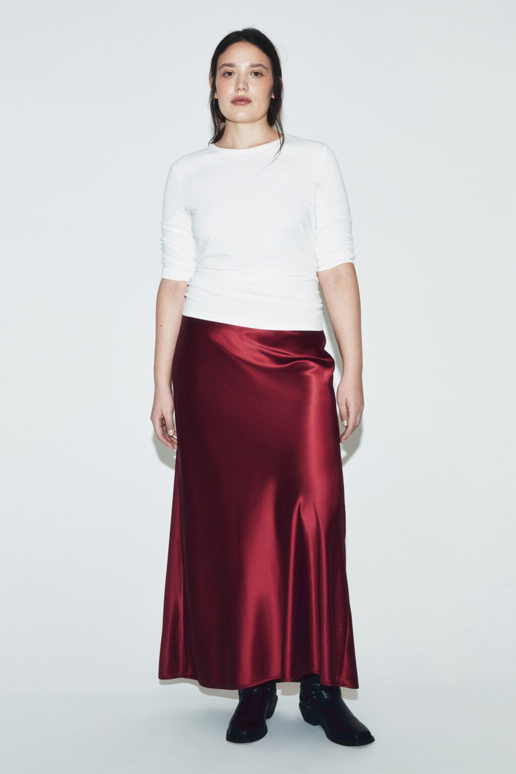 Юбка-годе макси атласная - цвет бордовый - 5