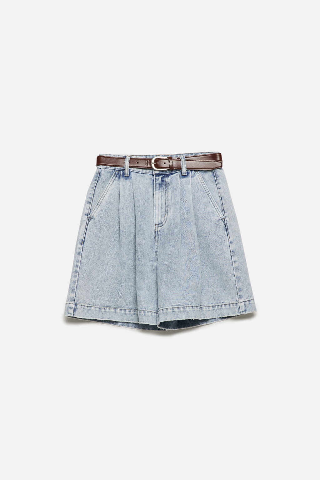 Шорты джинсовые с высокой посадкой и ремнем - цвет голубой - 9