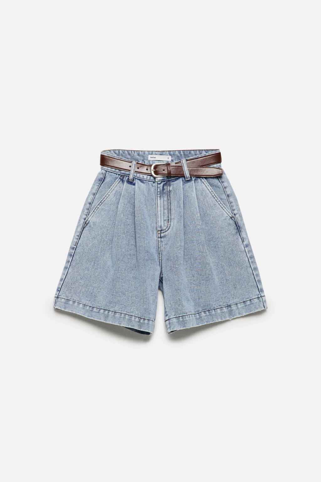 Шорты джинсовые с высокой посадкой и ремнем - цвет голубой - 8