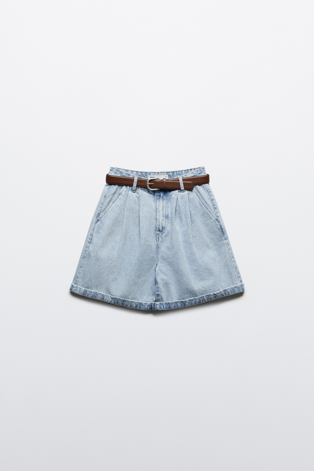 Шорты-бермуды джинсовые с ремнем - цвет голубой - 7
