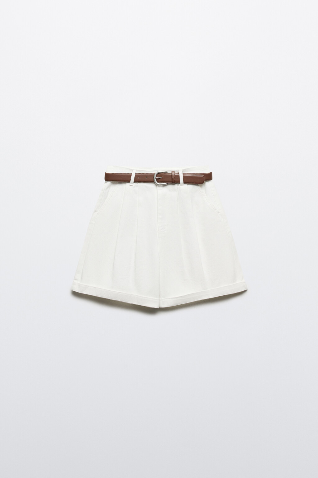 Шорты-бермуды джинсовые с ремнем - цвет белый - 7