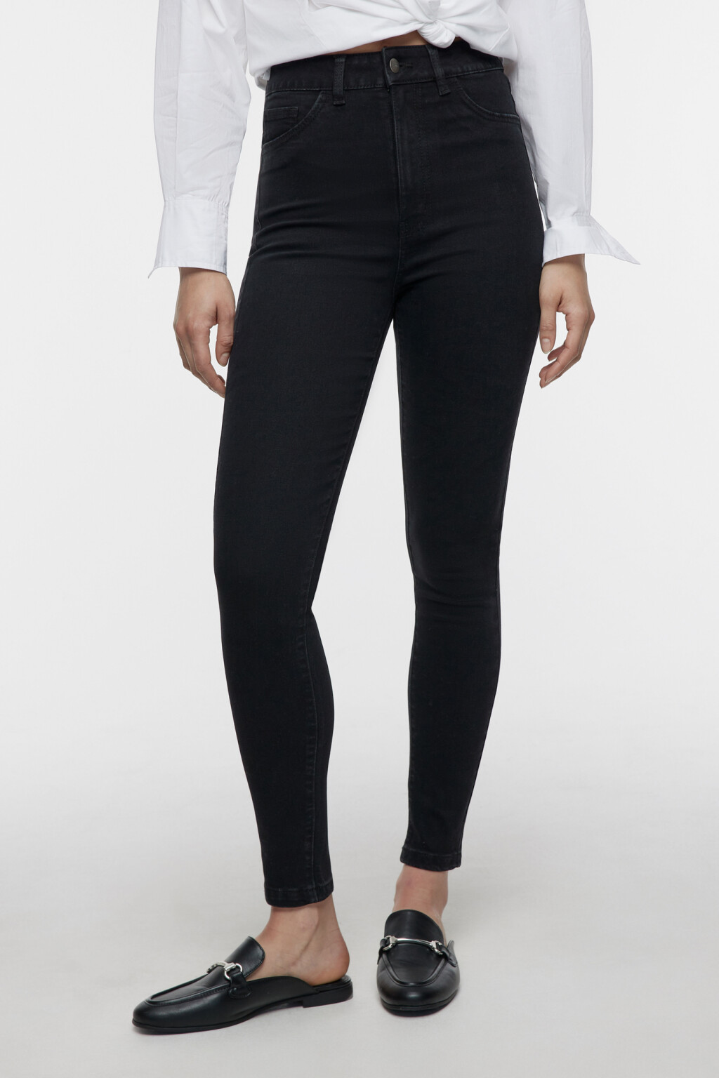 Джинсы skinny облегающие с высокой посадкой - цвет черный - 2