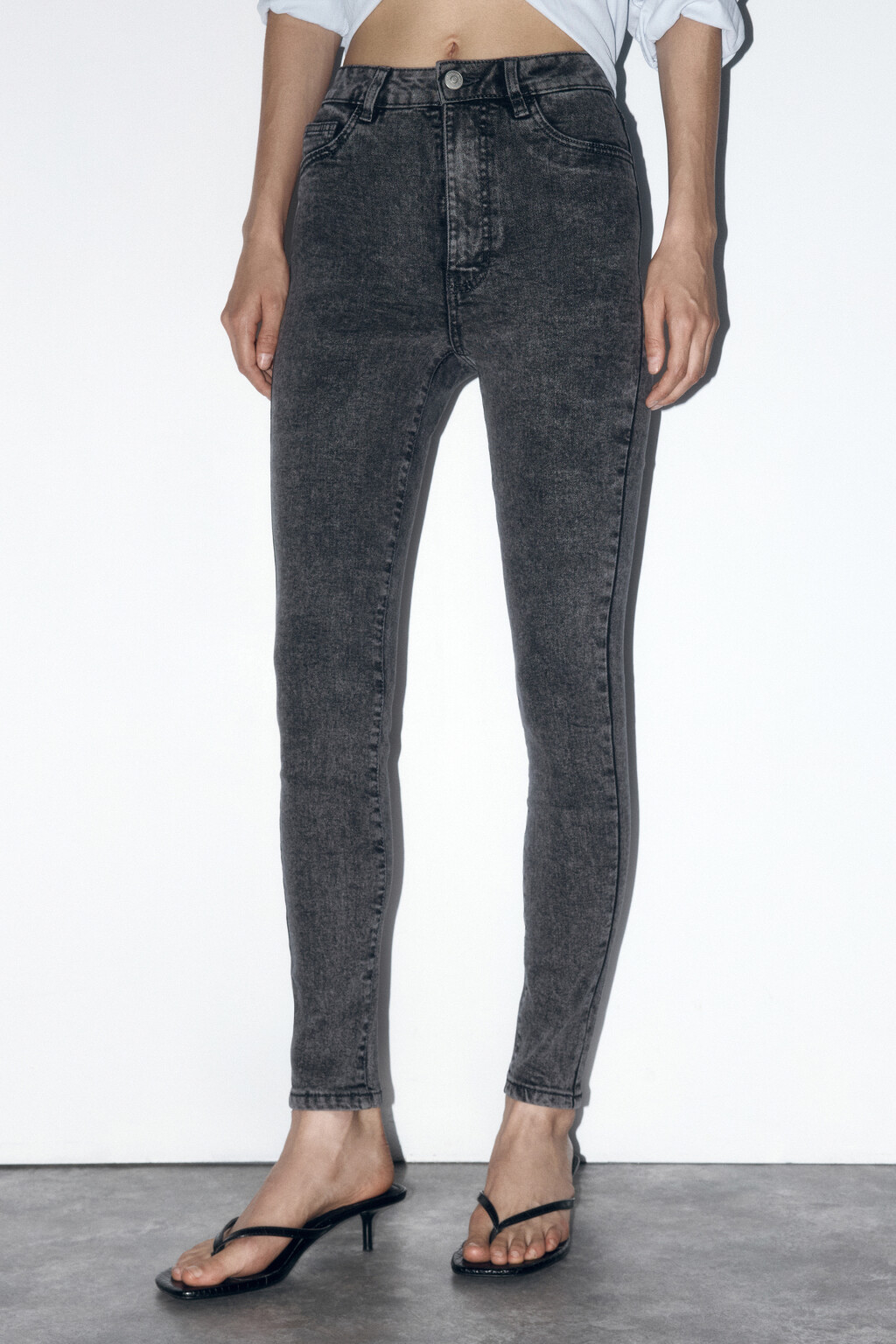 Джинсы skinny fit облегающие с высокой посадкой - цвет серый - 2