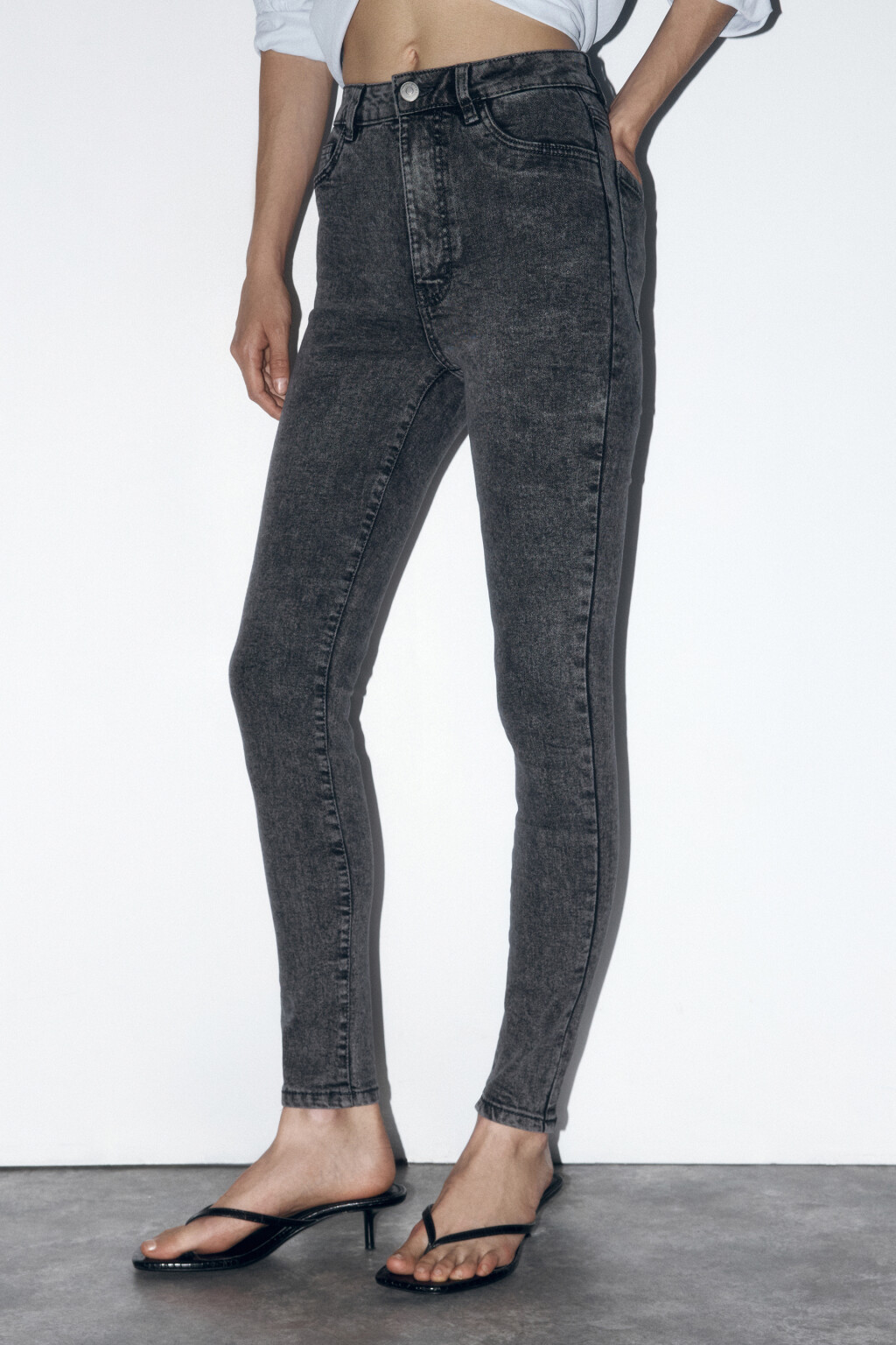 Джинсы skinny fit облегающие с высокой посадкой - цвет серый - 3