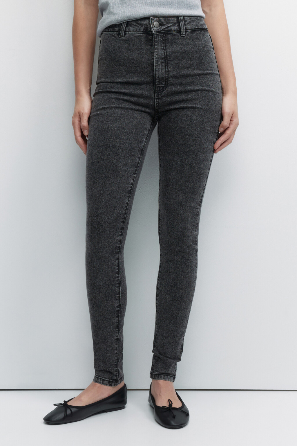 Джинсы skinny облегающие с высокой посадкой - цвет серый - 2