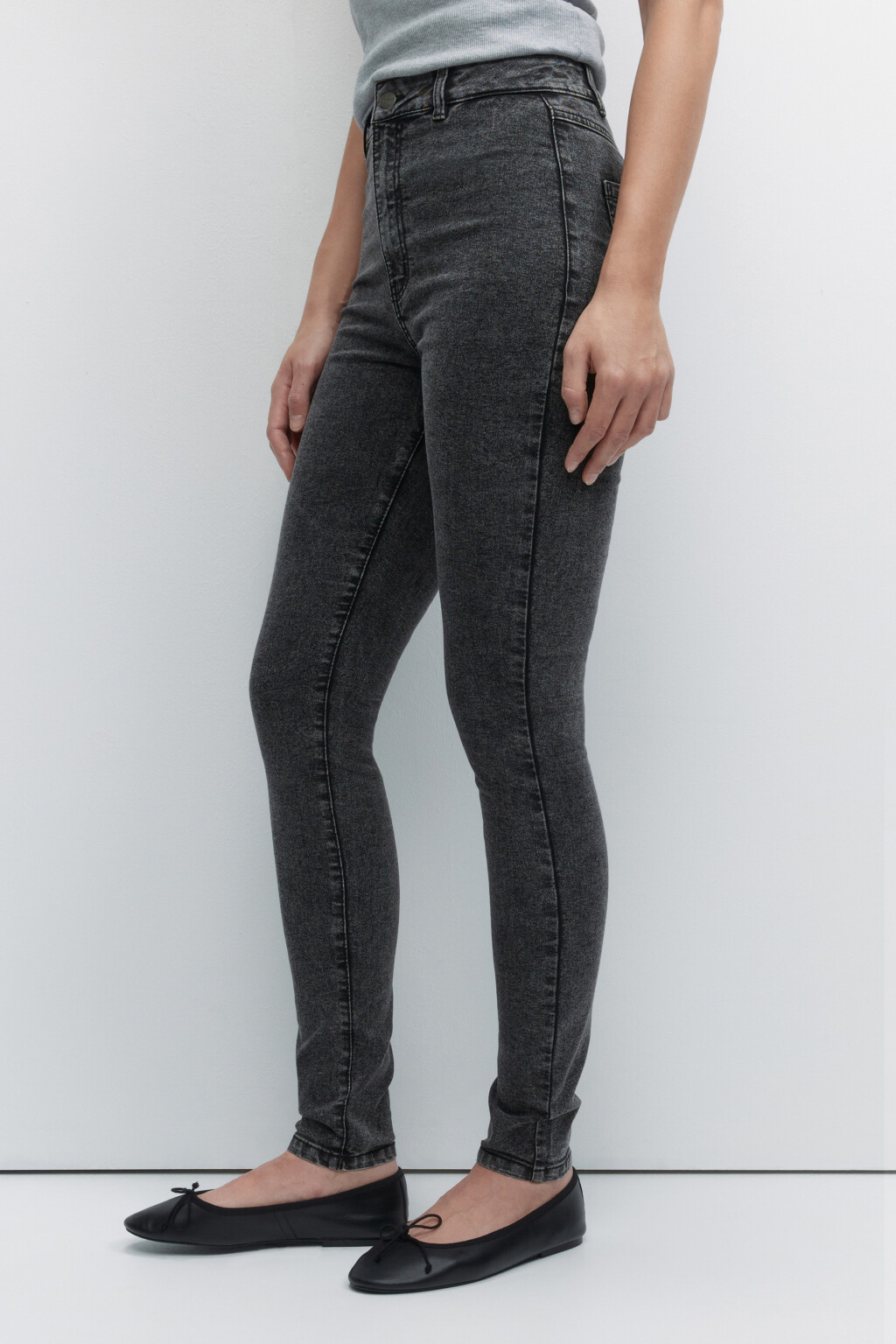 Джинсы skinny облегающие с высокой посадкой - цвет серый - 3