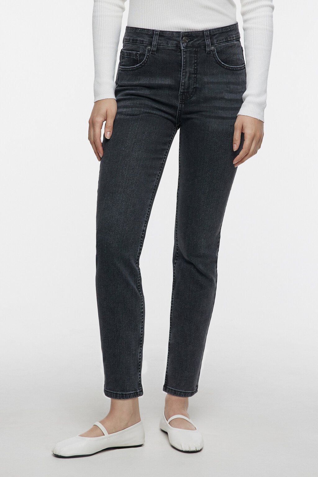 Джинсы slim зауженные со средней посадкой - цвет серый - 1